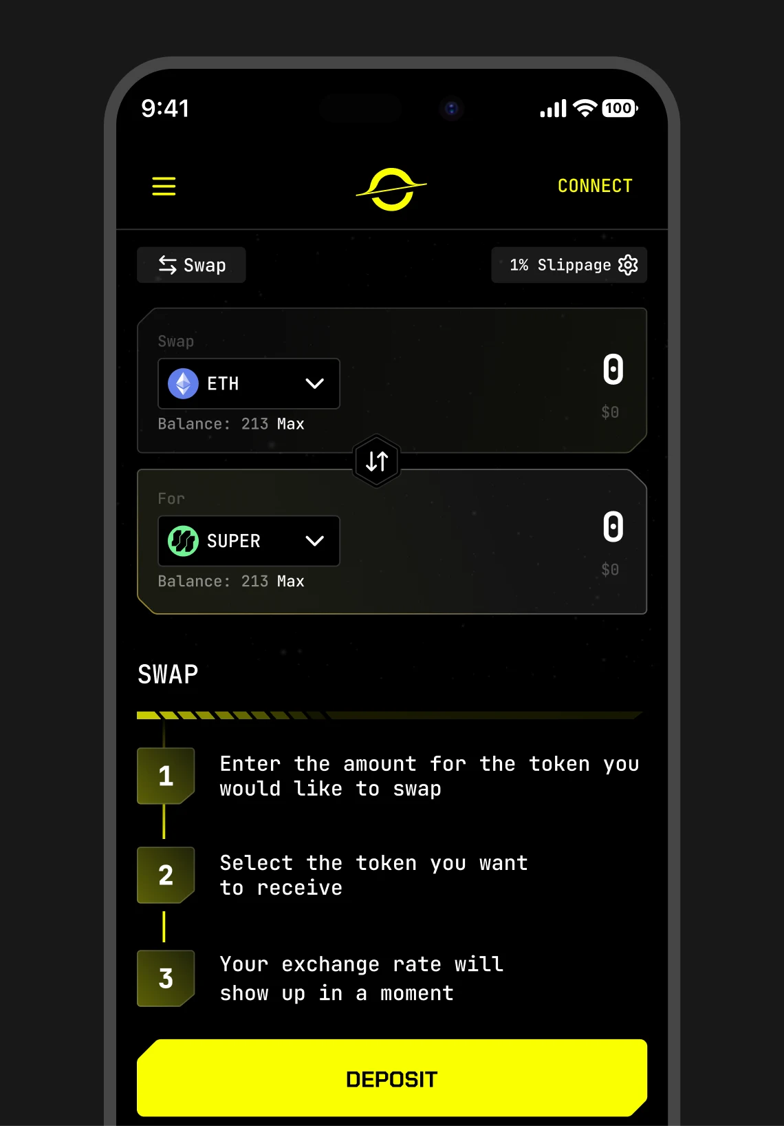 Blackhole swap interface on mobile
