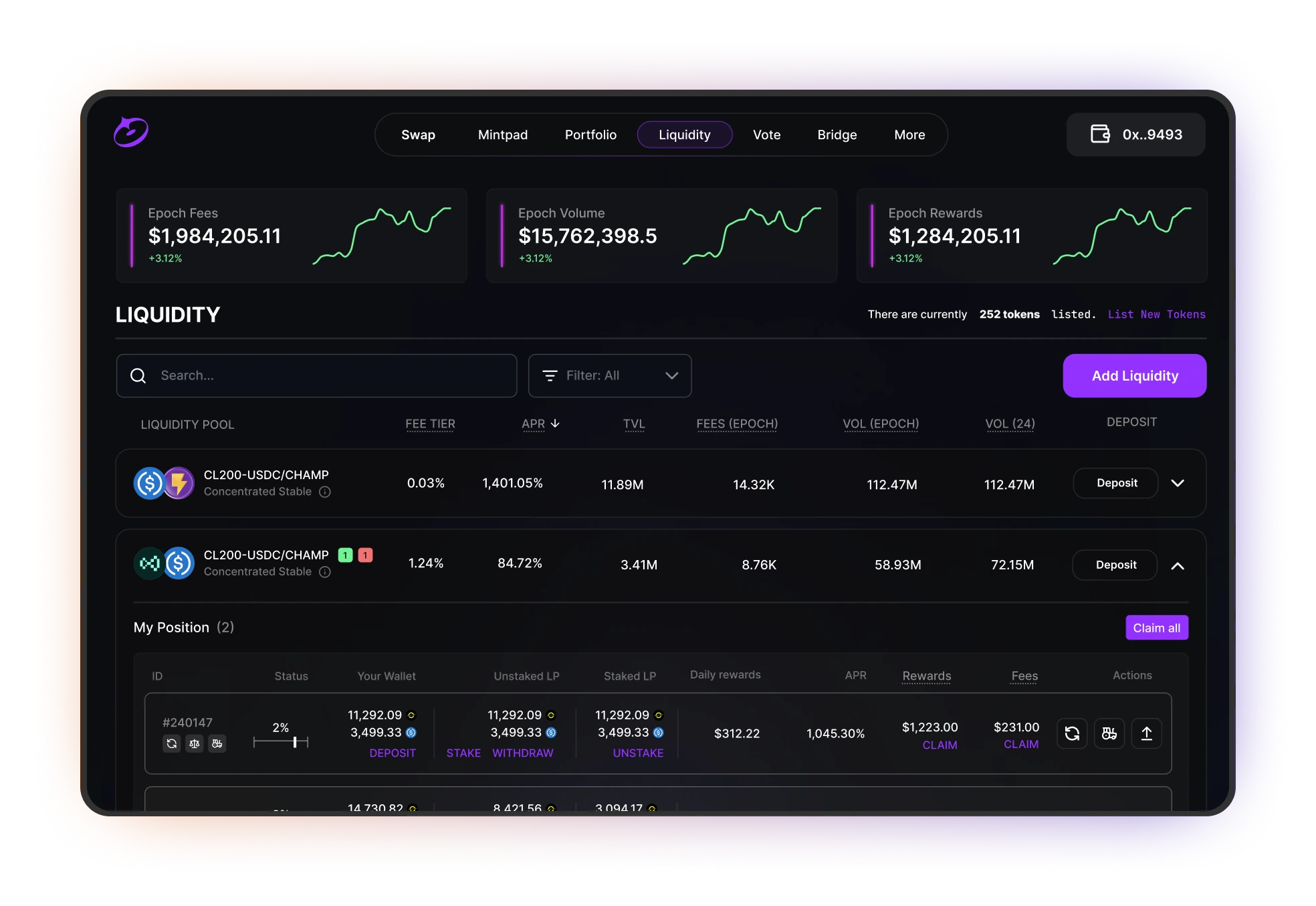 DEX liquidity dashboard product design work