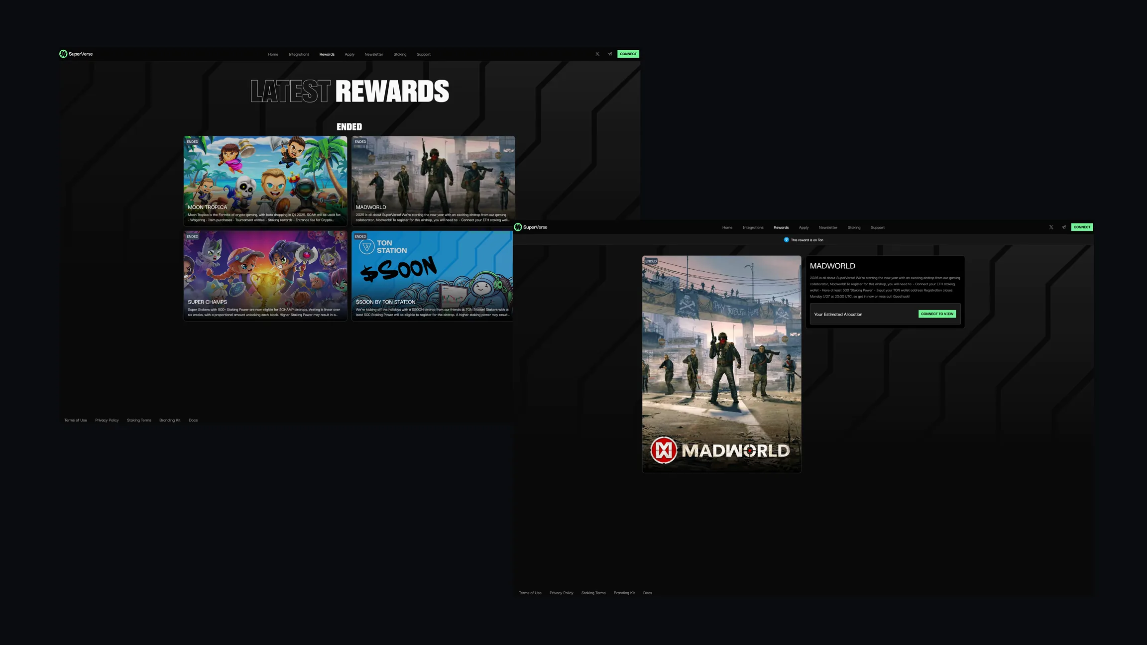 SuperVerse rewards and game detail interfaces